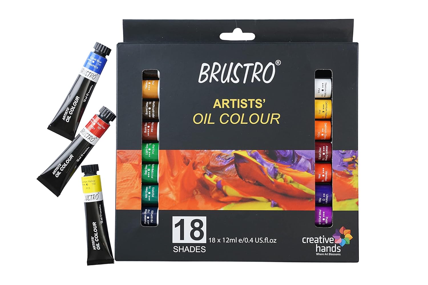 BRUSTRO Artists' Oil Colour Set of 18 Colours X 12ML Tubes